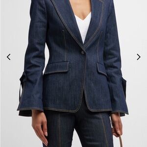 Cinq A Sept Lou Tie-Cidd Topstitched Denim Blazer - size 2